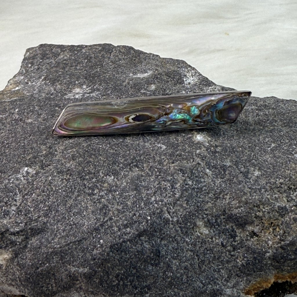Antique Sterling Silver  Abalone Bar Pin C Clasp
